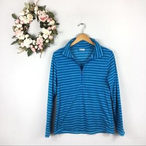 Women's Columbia Blue Striped lightweight Fleece Pullover- Medium